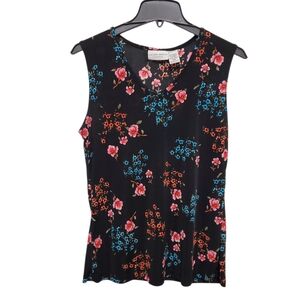 Vintage Y2K Jaclyn Smith Classic Black Floral Sleeveless Semi Sheer Top - Small
